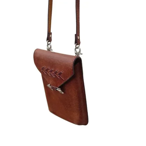 Montana West Leather Mini Crossbody Tobacco Brown Western Phone Bag - Picture 4 of 9